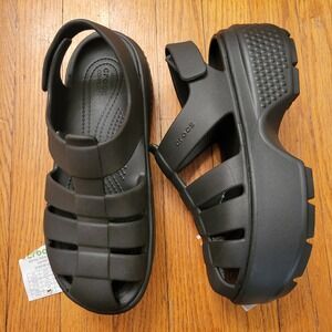 Crocs Stomp Fisherman Sandal Black Platform Water‎ Shoes 7M Summer Chunky Retro